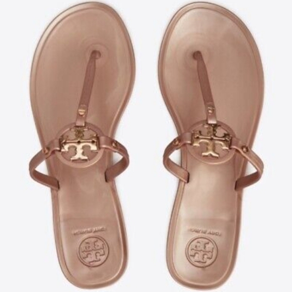 Tory Burch Mini Miller Jelly Thong Sandals Size 7 Rose Gold - Picture 1 of 7